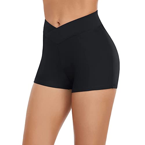 Nhainel Badeshorts Damen Bauchkontrolle Bikinihose Badeanzug Elastischer Bauchweg High Waist Strand Badeshorts Abdominal Ruched Schwimmhose Badehose (Z1-Black, L) von Nhainel