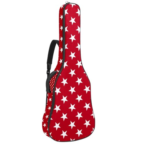 Niaocpwy Tasche für Akustikgitarre, wasserdicht, mit verstellbarem Schultergurt und Taschen, weiße Sterne auf rotem Hintergrund, Multicolor 01, 42.9x16.9x4.7 in, Taschen-Organizer von Niaocpwy