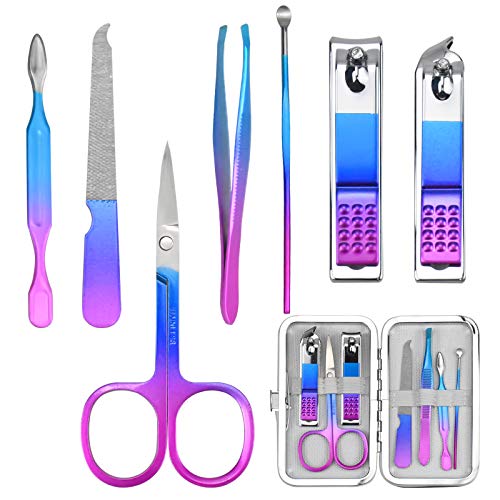 Maniküre Set 7 stücke Pflegeset Pediküre Kit aus Edelstahl Irisierend Professionelle Mode Nagelknipser Set Nagel Nagelhautentferner Pflege Zehennagelschneider für Damen & Herren mit Reisetasche von NiceLand