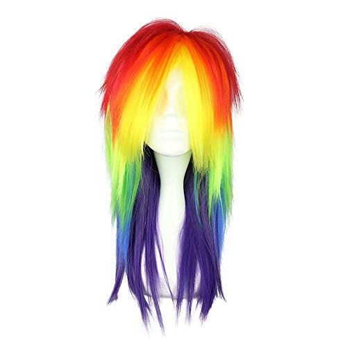 NiceLisa Halloween Party Cosplay Perücke Little Pony Rainbow Dash Bunte Regenbogen Haare Anime Comic Kostüm Perücke von NiceLisa