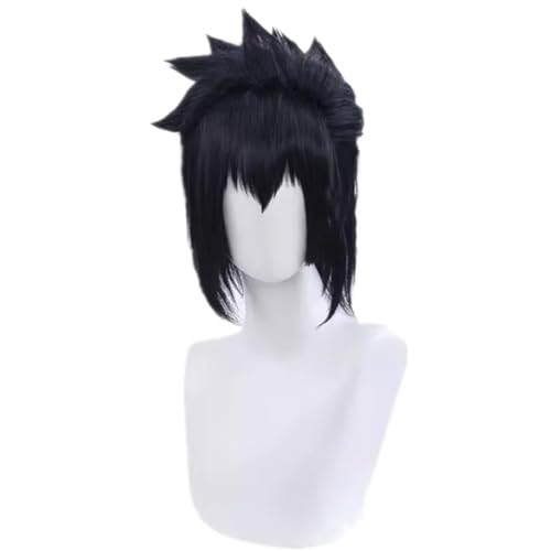 NiceLisa Schwarz Kurze Fluffy Männer Rolle Sasuke Uchiha Cosplay Kostüm Perücken mit Bangs von NiceLisa