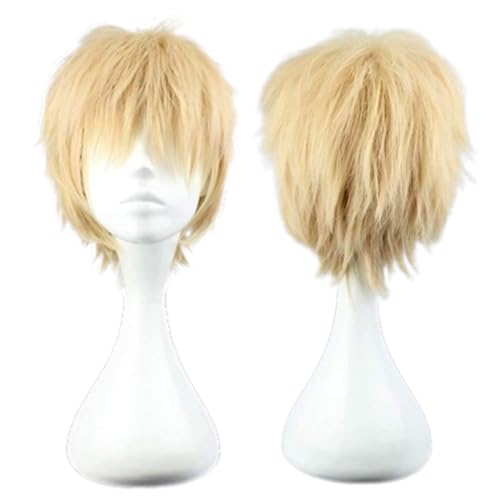 NiceLisa Unisex Blonde Rosa Gemischtes Kurzes Haar Flauschige Anime Festival Cosplay Kostüm Synthetische Halloween Perücken von NiceLisa