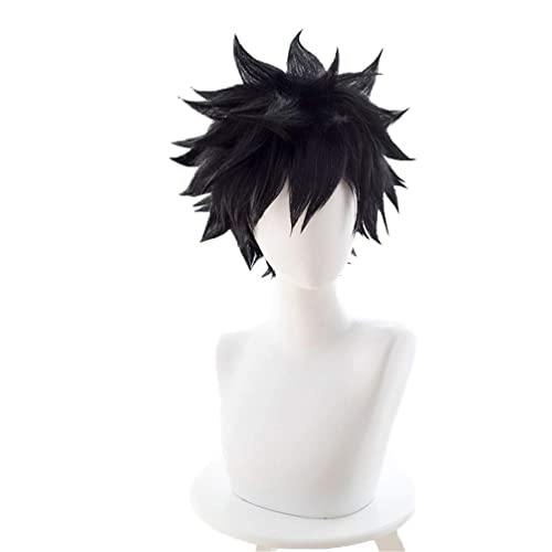 NiceLisa Unisex Kurze Fluffy Spiky Schwarz Jujutsu Kaisen Megumi Fushiguro Halloween Anime Festival Cosplay Kostüm Synthetische Halloween Perücken von NiceLisa