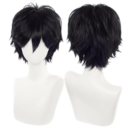 NiceLisa Wigs Anime Perücke Kirito Monkey D Luffy Kurze Schwarze Flauschige Hitzebeständige Synthetik Perücke Cosplay Kostüm Perücke Halloween Party Perücken von NiceLisa