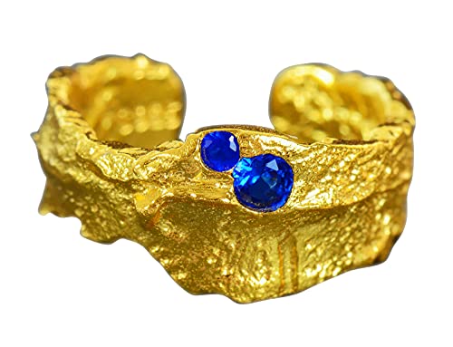 NicoWerk Damen Silberring Antik aus 925 Sterling Silber Uneben Golden mit Stein Blau Asymmetrisch Zirkonia Verstellbar Offen SRI654 NicoWerk Damen Silberring Antik aus 925 Sterling Silber Uneben Golden mit Stein Blau Asymmetrisch Zirkonia Verstellbar Offen SRI654 von NicoWerk