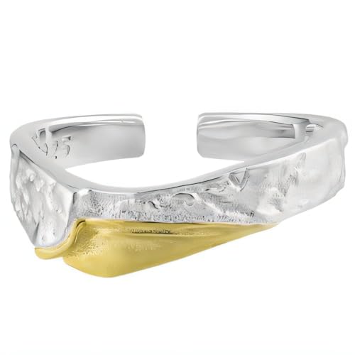 NicoWerk Damen Silberring Applikation aus 925 Sterling Silber Vergoldet Gehämmert Bandring mit Struktur Glänzend Asymmetrisch Verstellbar SRI991 NicoWerk Damen Silberring Applikation aus 925 Sterling Silber Vergoldet Gehämmert Bandring mit Struktur Glänzend Asymmetrisch Verstellbar SRI991 von NicoWerk
