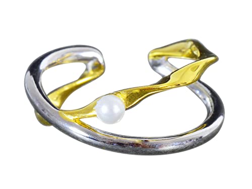 NicoWerk Damen Silberring Asymmetrisch aus 925 Sterling Silber Golden Überkreuzt Doppelreihig Perle Zweifarbig Verstellbar Offen SRI758 NicoWerk Damen Silberring Asymmetrisch aus 925 Sterling Silber Golden Überkreuzt Doppelreihig Perle Zweifarbig Verstellbar Offen SRI758 von NicoWerk