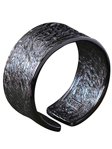NicoWerk Damen Silberring Bandring aus 925 Sterling Silber Breit Schlicht Schmal Schwarz mit Struktur Verstellbar Offen SRI621 NicoWerk Damen Silberring Bandring aus 925 Sterling Silber Breit Schlicht Schmal Schwarz mit Struktur Verstellbar Offen SRI621 von NicoWerk