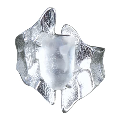 NicoWerk Ring Silber 925 Damen – Breiter, gehämmerter Silberring Damen 925 Silber mit Bergkristall, verstellbar, Schmuck mit Stein für Frauen - SRI778 NicoWerk Ring Silber 925 Damen – Breiter, gehämmerter Silberring Damen 925 Silber mit Bergkristall, verstellbar, Schmuck mit Stein für Frauen - SRI778 von NicoWerk