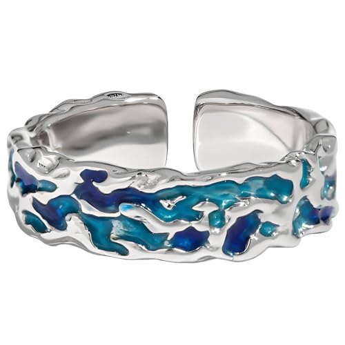 NicoWerk Damen Silberring Blau aus 925 Sterling Silber Bandring Strukturiert Gemustert Glänzend Ausgefallen Emaille Mosaik Verstellbar SRI972 NicoWerk Damen Silberring Blau aus 925 Sterling Silber Bandring Strukturiert Gemustert Glänzend Ausgefallen Emaille Mosaik Verstellbar SRI972 von NicoWerk