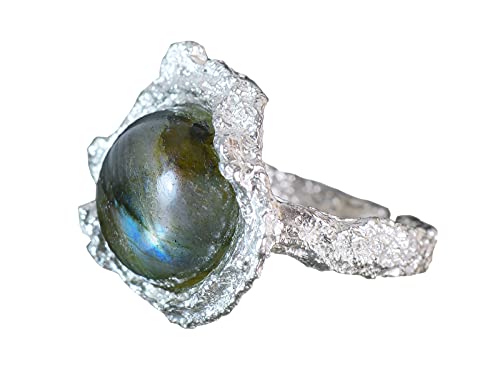 NicoWerk Damen Silberring Labradorit aus 925 Sterling Silber Blau Stein Rustikal Eismatt Grob Verstellbar Offen SRI658 NicoWerk Damen Silberring Labradorit aus 925 Sterling Silber Blau Stein Rustikal Eismatt Grob Verstellbar Offen SRI658 von NicoWerk
