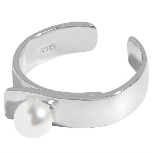 NicoWerk Ring Silber 925 Damen - Verstellbarer Silberring mit Perle, Glänzend und Elegant, Schmaler Bandring 925 Silber für Frauen - SRI1020 NicoWerk Ring Silber 925 Damen - Verstellbarer Silberring mit Perle, Glänzend und Elegant, Schmaler Bandring 925 Silber für Frauen - SRI1020 von NicoWerk