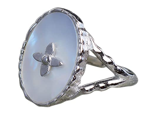 NicoWerk Damen Silberring Perlmutt aus 925 Sterling Silber Ornament Breit Oval Verstellbar Offen SRI724 NicoWerk Damen Silberring Perlmutt aus 925 Sterling Silber Ornament Breit Oval Verstellbar Offen SRI724 von NicoWerk