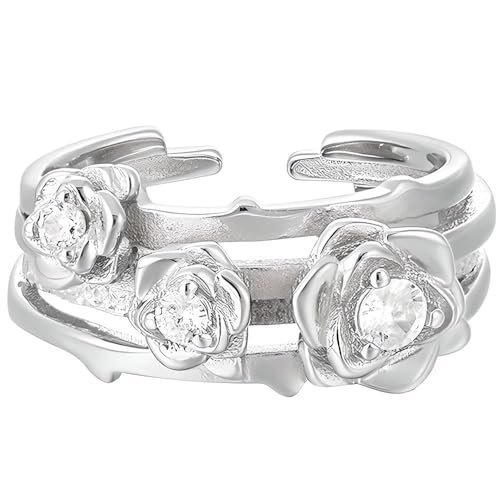 NicoWerk Damen Silberring Rose aus 925 Sterling Silber Blume Gewickelt Glänzend mit Stein Breit Verspielt Applikation Struktur Verstellbar SRI996 NicoWerk Damen Silberring Rose aus 925 Sterling Silber Blume Gewickelt Glänzend mit Stein Breit Verspielt Applikation Struktur Verstellbar SRI996 von NicoWerk