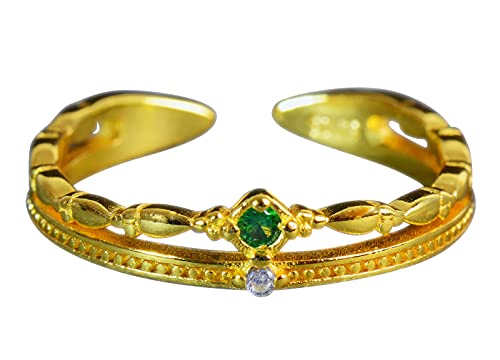 NicoWerk Damen Silberring Schlicht aus 925 Sterling Silber Golden Doppelreihig mit Stein Grün Zirkonia Verstellbar Offen SRI711 NicoWerk Damen Silberring Schlicht aus 925 Sterling Silber Golden Doppelreihig mit Stein Grün Zirkonia Verstellbar Offen SRI711 von NicoWerk