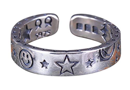 NicoWerk Damen Silberring Stern aus 925 Sterling Silber Schmal Glatt Geschwärzt Strichgesicht Smiley Verstellbar Offen SRI577 NicoWerk Damen Silberring Stern aus 925 Sterling Silber Schmal Glatt Geschwärzt Strichgesicht Smiley Verstellbar Offen SRI577 von NicoWerk
