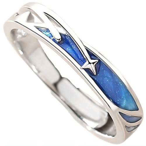 NicoWerk Ring Silber 925 Damen – Verstellbarer Silberring Damen 925 Silber mit Sternschnuppe, Blauer Ring mit Stern für Frauen - SRI672 NicoWerk Ring Silber 925 Damen – Verstellbarer Silberring Damen 925 Silber mit Sternschnuppe, Blauer Ring mit Stern für Frauen - SRI672 von NicoWerk
