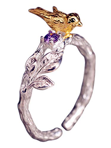 NicoWerk Damen Silberring Vogel aus 925 Sterling Silber Ast Lila Amethyst Golden Ethno Natur Verstellbar Offen SRI337 NicoWerk Damen Silberring Vogel aus 925 Sterling Silber Ast Lila Amethyst Golden Ethno Natur Verstellbar Offen SRI337 von NicoWerk