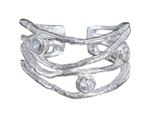 NicoWerk Damen Silberring Zirkonia aus 925 Sterling Silber Breit mit Stein Mehrreihig Rustikal Durchbrochen Verstellbar Offen SRI789 NicoWerk Damen Silberring Zirkonia aus 925 Sterling Silber Breit mit Stein Mehrreihig Rustikal Durchbrochen Verstellbar Offen SRI789 von NicoWerk