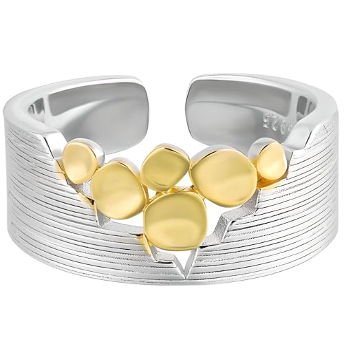 NicoWerk Damen Silberring cut out aus 925 Sterling Silber Vergoldet mit Struktur Glänzend Breit Kreis Verstellbar Offen SRI995 NicoWerk Damen Silberring cut out aus 925 Sterling Silber Vergoldet mit Struktur Glänzend Breit Kreis Verstellbar Offen SRI995 von NicoWerk