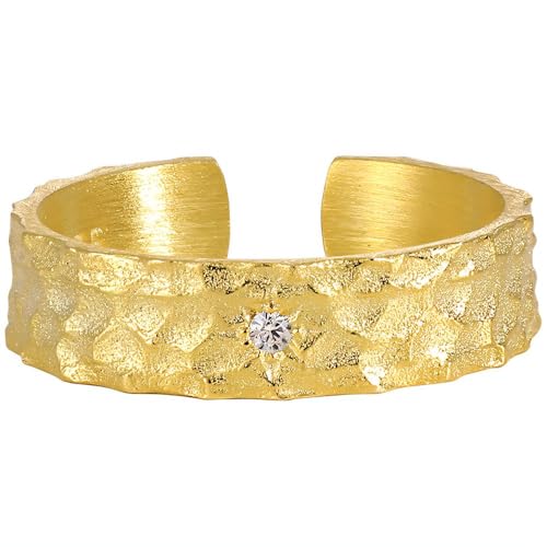 NicoWerk Damen Silberring gehämmert aus 925 Sterling Silber Rustikal Ausgefallen Keltig Matt mit Stein Struktur Bandring Vergoldet Offen SRI1097 NicoWerk Damen Silberring gehämmert aus 925 Sterling Silber Rustikal Ausgefallen Keltig Matt mit Stein Struktur Bandring Vergoldet Offen SRI1097 von NicoWerk