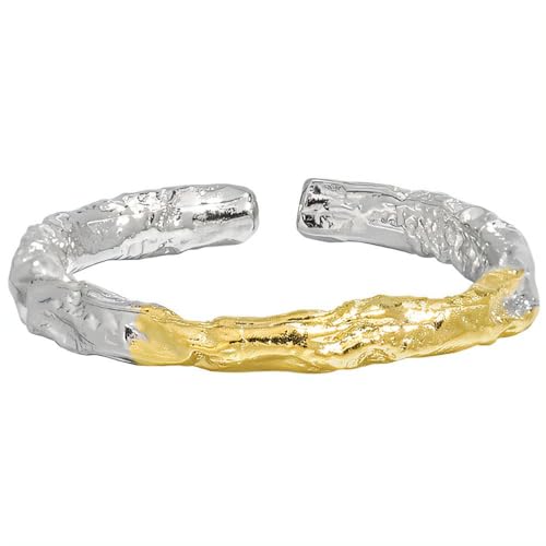 NicoWerk Damen Silberring gehämmert aus 925 Sterling Silber Vergoldet Schmal Rustikal mit Struktur Glänzend Verstellbar Offen SRI980 NicoWerk Damen Silberring gehämmert aus 925 Sterling Silber Vergoldet Schmal Rustikal mit Struktur Glänzend Verstellbar Offen SRI980 von NicoWerk