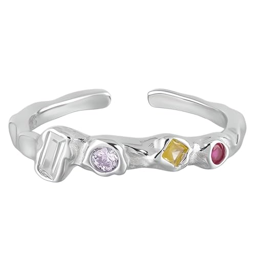 NicoWerk Damen Silberring mit Stein aus 925 Sterling Silber Gehämmert Bunt Glänzend Schmal Glatt Struktur Verstellbar Offen SRI983 NicoWerk Damen Silberring mit Stein aus 925 Sterling Silber Gehämmert Bunt Glänzend Schmal Glatt Struktur Verstellbar Offen SRI983 von NicoWerk