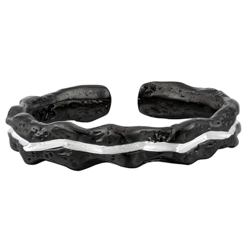 NicoWerk Damen Silberring schwarz aus 925 Sterling Silber Gehämmert mit Struktur Schmal Verstellbar Offen SRI988 NicoWerk Damen Silberring schwarz aus 925 Sterling Silber Gehämmert mit Struktur Schmal Verstellbar Offen SRI988 von NicoWerk