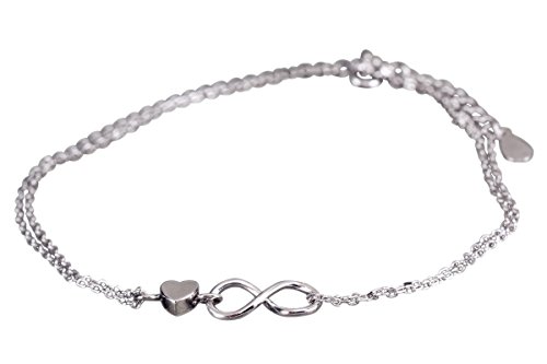 NicoWerk Fußkettchen Silber Unendlichkeit Infinity Ewigkeit Herz Liebe Mehrreihig Glatt 925 Damen Schmuck Geschenk Sterling SFK123 von NicoWerk