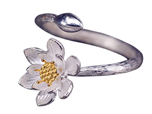 NicoWerk Silberring Lotus Blume Seerose Golden Ring Silber 925 Verstellbar Damenringe Damen Schmuck Sterling SRI287 NicoWerk Silberring Lotus Blume Seerose Golden Ring Silber 925 Verstellbar Damenringe Damen Schmuck Sterling SRI287 von NicoWerk