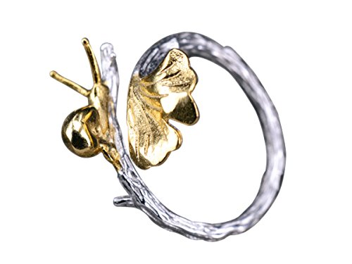 NicoWerk Damen Silberring aus 925 Sterling Silber - Verstellbar mit vergoldeter Schnecke und Ginkgoblatt - Edler Damenring – Geschenkbox - SRI259 NicoWerk Damen Silberring aus 925 Sterling Silber - Verstellbar mit vergoldeter Schnecke und Ginkgoblatt - Edler Damenring – Geschenkbox - SRI259 von NicoWerk