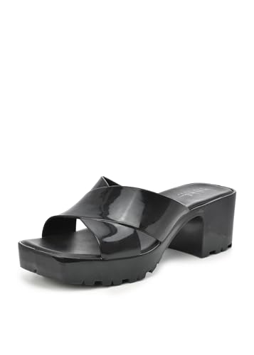 Nicole Miller Damen-Sandalen mit Eva-Absatz, einfaches Hineinschlüpfen, Schwarz, 38 EU von Nicole Miller New York