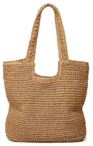 Stroh-Strandtasche, Hobo-Tasche, Damen, Vintage, Sommer, Schultertasche, Strandtasche, süße Geldbörse, Arbeit, Reisen, Handtasche 2024, Khaki, Einheitsgröße von Niction