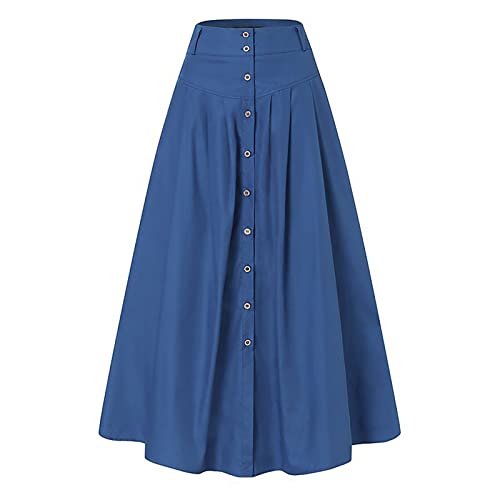 Damenröcke, Frühling und Sommer, lässiger Rock, locker, einfarbig, A-Linie, Röcke mit Taschen, hohe Taille, langer Rock, Knöpfe, großer Saum, Swing-Röcke, Vintage, weiche Damenröcke, blau, X-Large Damenröcke, Frühling und Sommer, lässiger Rock, locker, einfarbig, A-Linie, Röcke mit Taschen, hohe Taille, langer Rock, Knöpfe, großer Saum, Swing-Röcke, Vintage, weiche Damenröcke, blau, X-Large von Nidddiv