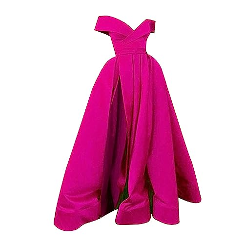 Nidddiv Bodenlange Abendkleider für Damen UK Cocktailkleider Temperament Französisch Retro Ballkleid Low Cut V Ausschnitt Hochzeit Fit Einfarbig Trägerlos Kurzarm Langes Kleid Partykleider, hot pink, von Nidddiv