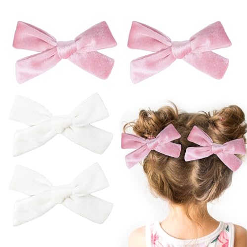 4 Stück Haarschleife Mädchen, 9.5cm Schleife Haare Haarspangen Haarschmuck für Mädchen Kleinkind Kinder(Rosa, Weiß) von Nideen