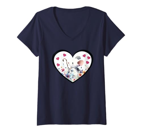 Damen Maus Wanderung Mäuse Kinder Kind Kleinkind Mädchen Jungen T-Shirt mit V-Ausschnitt Damen Maus Wanderung Mäuse Kinder Kind Kleinkind Mädchen Jungen T-Shirt mit V-Ausschnitt von Niedliche Tiere für Kinder