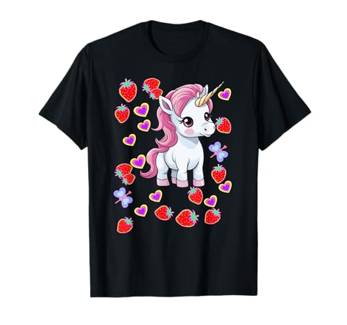 Kinder Kind Mädchen Einhorn 80er Retro Erdbeeren Sommer Herz T-Shirt Kinder Kind Mädchen Einhorn 80er Retro Erdbeeren Sommer Herz T-Shirt von Niedliche Tiere für Kinder