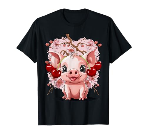Retro Kirsche Kirschen Kinder Kind Schwein Kirschblüte 80er T-Shirt Retro Kirsche Kirschen Kinder Kind Schwein Kirschblüte 80er T-Shirt von Niedliche Tiere für Kinder
