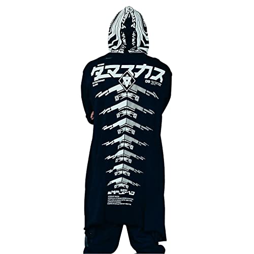 Niepce Inc Streetwear Cyberpunk Techwear Herren Kapuzenpullover mit Reißverschluss, lang, schwarz, X-Large von Niepce Inc