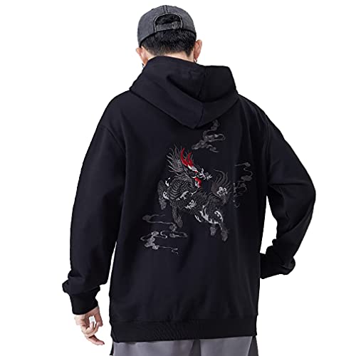 Niepce Inc Streetwear Herren Drache Bestickt, schwere Grafik, Schwarz-Kirin, X-Large von Niepce Inc