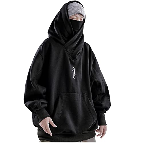 Niepce Inc Streetwear Herren Oversized Heavyweight Hoodie mit Neck Gaiter, schwarz, Large von Niepce Inc