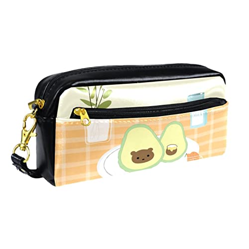 Kleine Make-up-Tasche für Damen,Leder-Bleistifttasche,Kosmetiktasche,Avocado orange tischdecke Milch Blume zitronensaft,Make-up-Tasche, Stifttasche von NigelMu