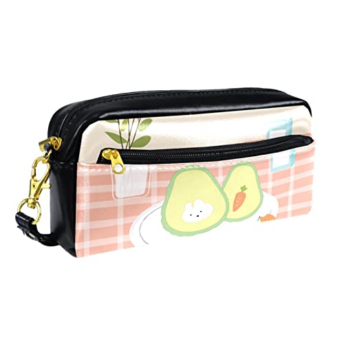 Kleine Make-up-Tasche für Damen,Leder-Bleistifttasche,Kosmetiktasche,Avocado pink tischdecke Milch Blume zitronensaft,Make-up-Tasche, Stifttasche von NigelMu