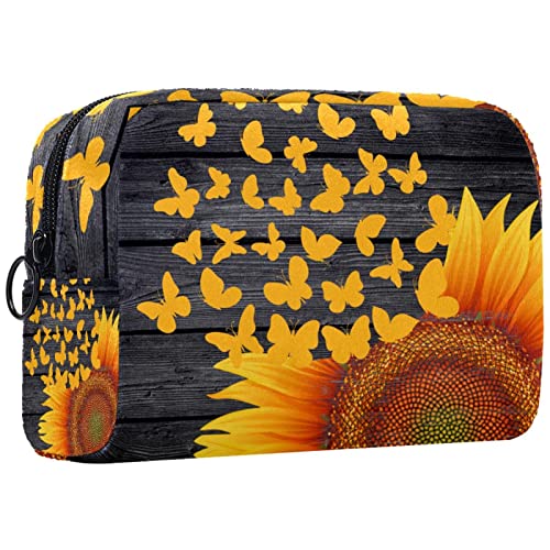 Kleine Schminktasche für Damen,Schminktasche, Reisekosmetiktasche,Flying Butterfly Sunflower Board Drucken von NigelMu