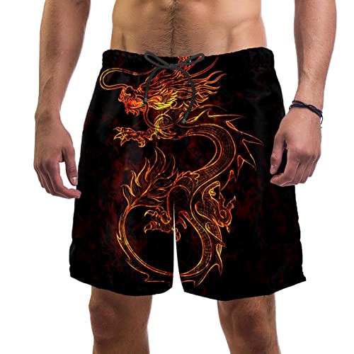 NigelMu Herren Shorts,Herren-Badehose,schnell trocknende Badehose,Drachen,Herren Shorts mit Mesh-Futter von NigelMu