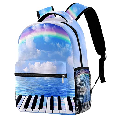 NigelMu Schulrucksack für Mädchen Jungen, Kinderrucksack Leichter Rucksack,Meeresregenbogen Klavier Drucken von NigelMu