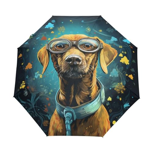 Aquarell Lustiges Hundehaustier Regenschirm Taschenschirm Kinder Jungen Mädchen UV-Schutz Auf-Zu Automatik Umbrella Verstärkt Winddichte Zusammenklappbar von Niigeu
