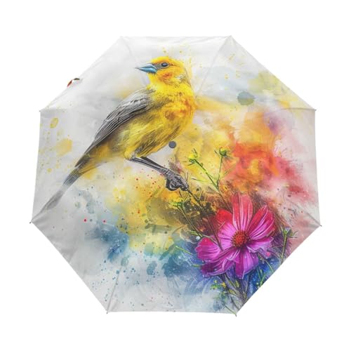 Aquarell Vogelblume Gelb Regenschirm Taschenschirm Kinder Jungen Mädchen UV-Schutz Auf-Zu Automatik Umbrella Verstärkt Winddichte Zusammenklappbar von Niigeu