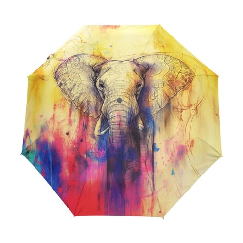 Bunter Retro Indischer Elefant Regenschirm Taschenschirm Kinder Jungen Mädchen UV-Schutz Auf-Zu Automatik Umbrella Verstärkt Winddichte Zusammenklappbar von Niigeu